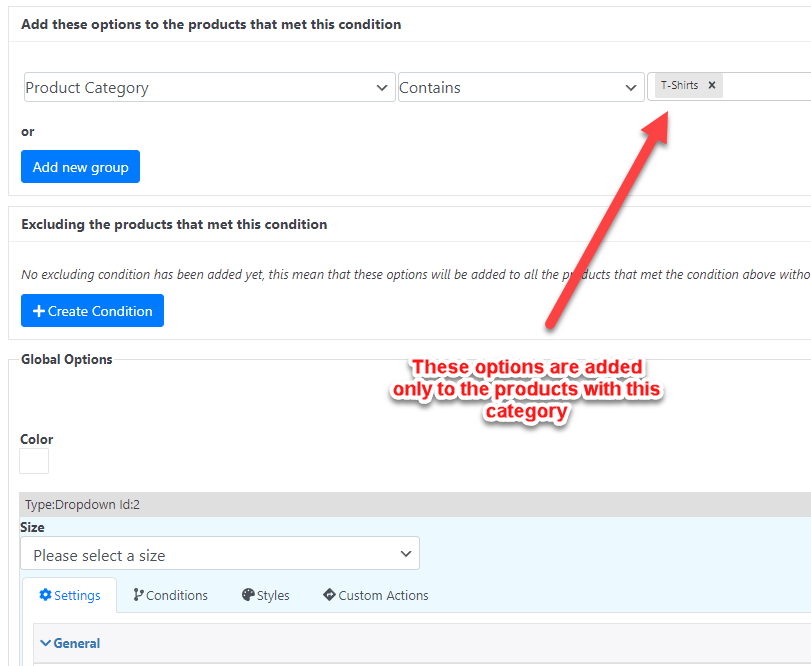 Adding options by category